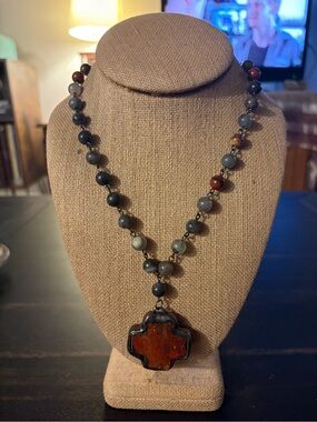Rebecca Ray gunmetal and stone necklace